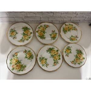 Royal Albert Saucer Yellow Rose 6" Bone China England Floral Gold Trim set of 5